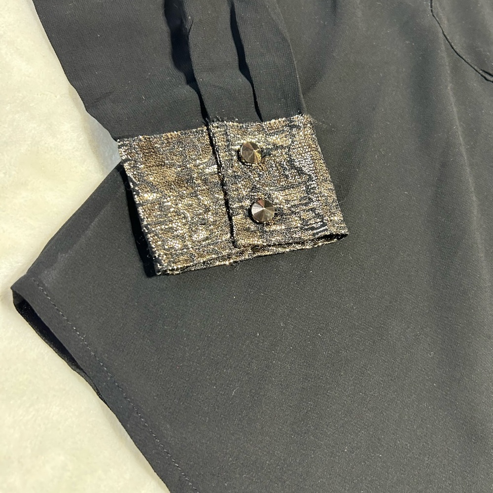 Black Sheer Blouse with Gold Accents - Picture 2 of 5